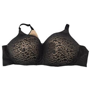 Cacique Bra Womens 42DDD Black Leopard Lace T-Shirt Padded Underwire Plus